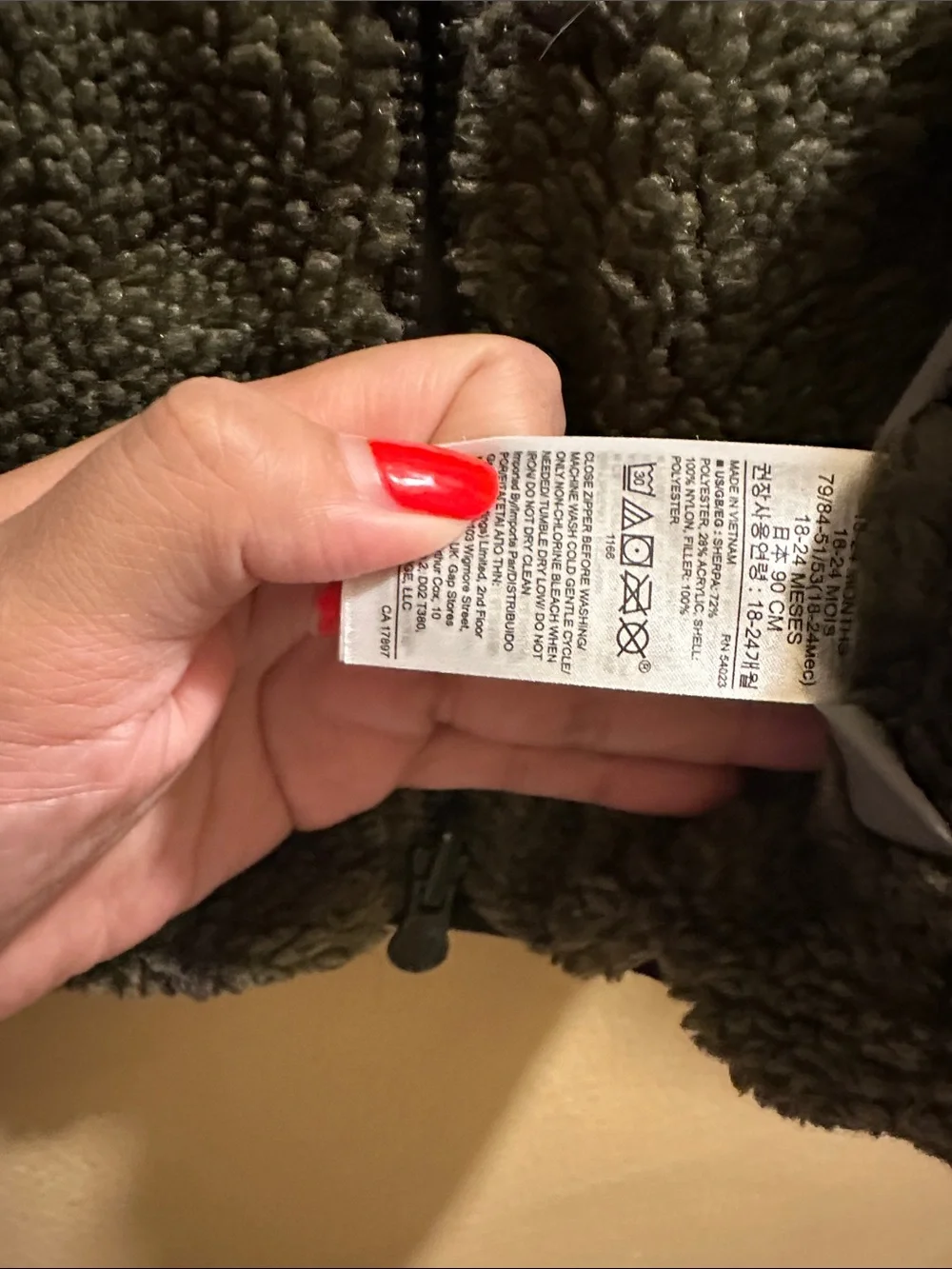 GAP Olive Green Sherpa Puffer Jacket with Gray Trim